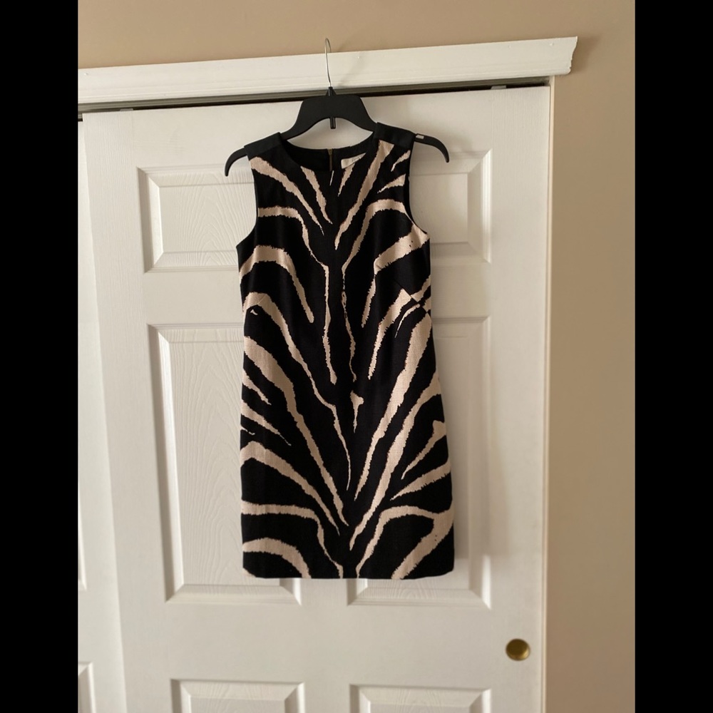 Loft Black/Tan Lined Print Dress
